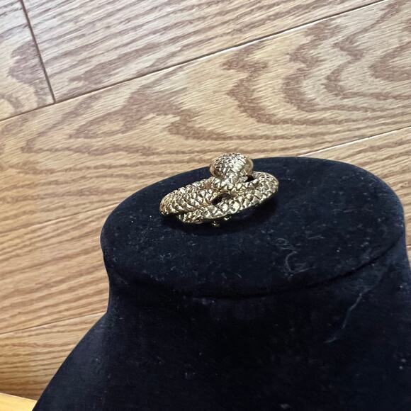 Vintage Gold Tone Coiled Snake Brooch Lapel Pin MCM Unmarked Jewelry - Picture 6 of 9